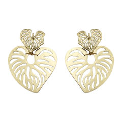 INS hot sale hollow heart leaf stainless steel earrings