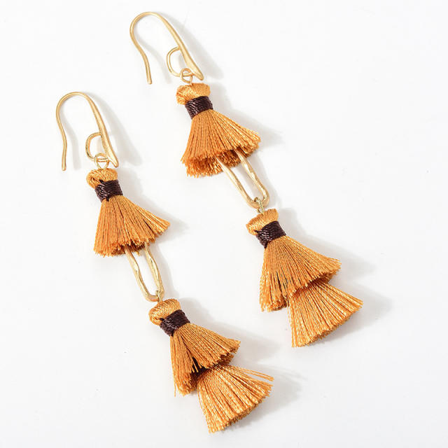 Boho colorful rope tassel geometric earrings