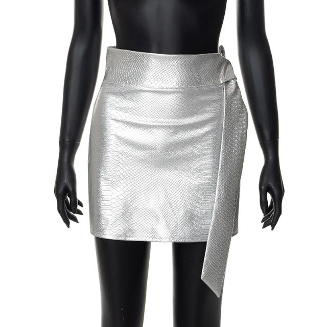 Y2K sexy silver color mini skirt