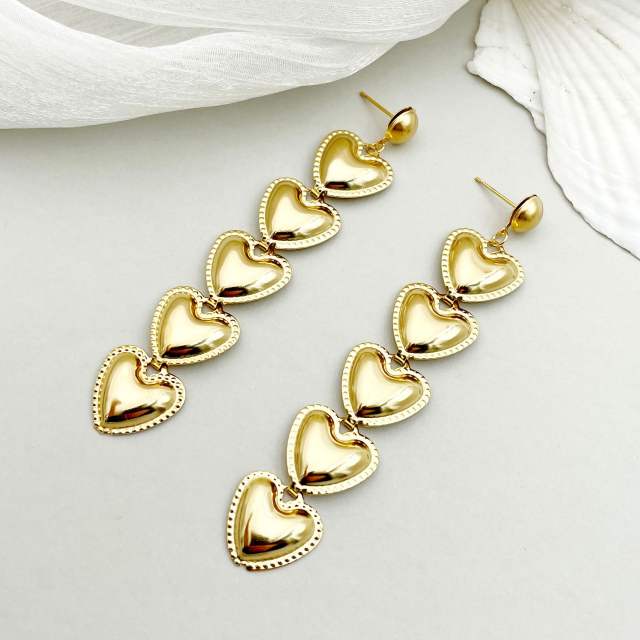 Luxury heart stainless steel long earrings