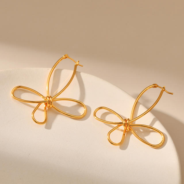 18K real gold plated copper butterfly bow shape earrings