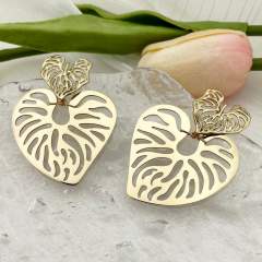 INS hot sale hollow heart leaf stainless steel earrings