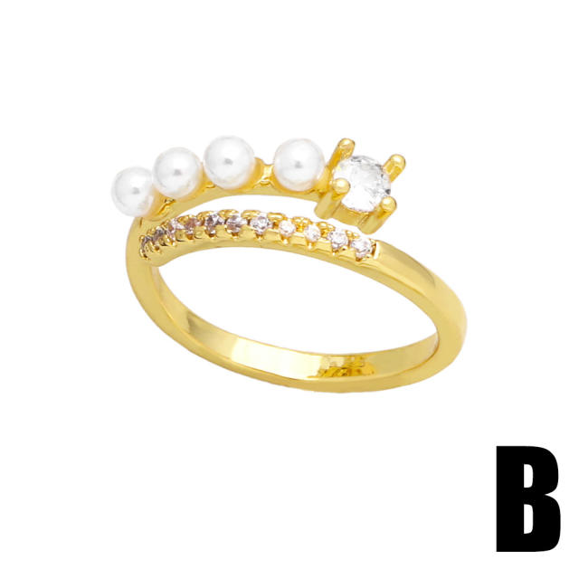 Eleagnt cubic zircon pearl bead real gold plated rings