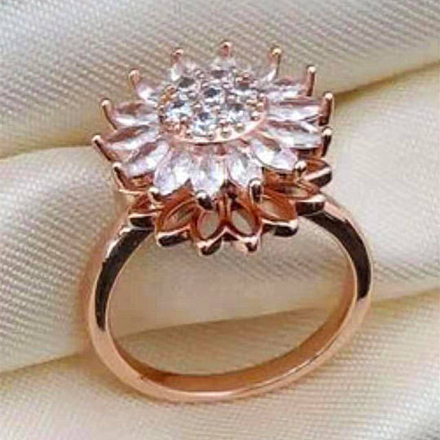 TIKTOK hot sale diamond sunflower rotatable copper fidget rings