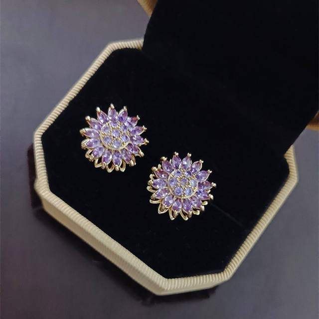 925 needle delicate diamond daisy flower rotatable studs earrings