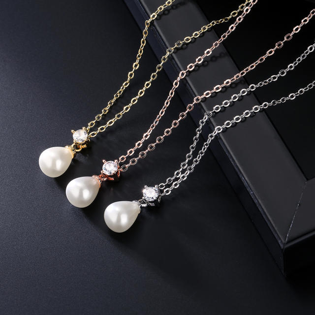Korean fashion elegant single pearl copper chain necklace