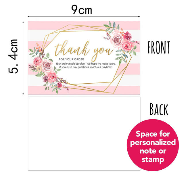 Pink color flower gold letter thank you card