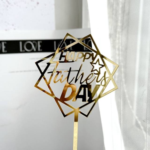 Father's day gold color acrylic cake toppers