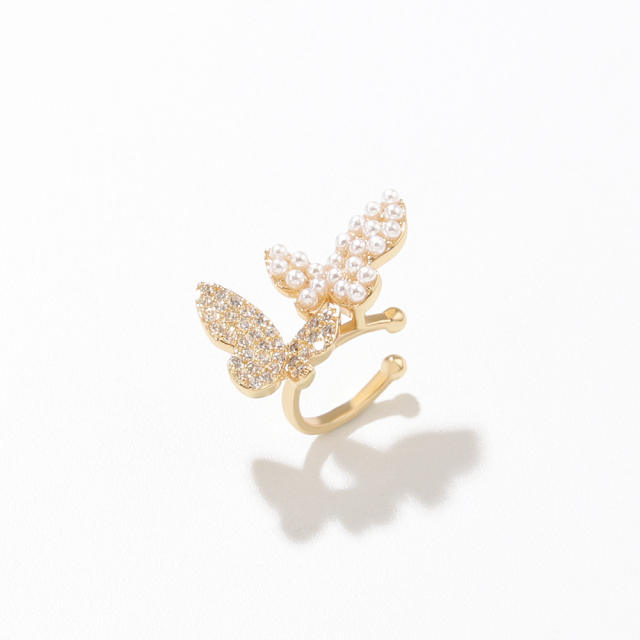 Elegant pearl bead diamond butterfly copper ear cuff(1pcs price)