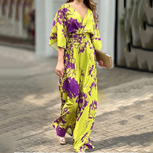 Elegant patterned loose jumpsuits