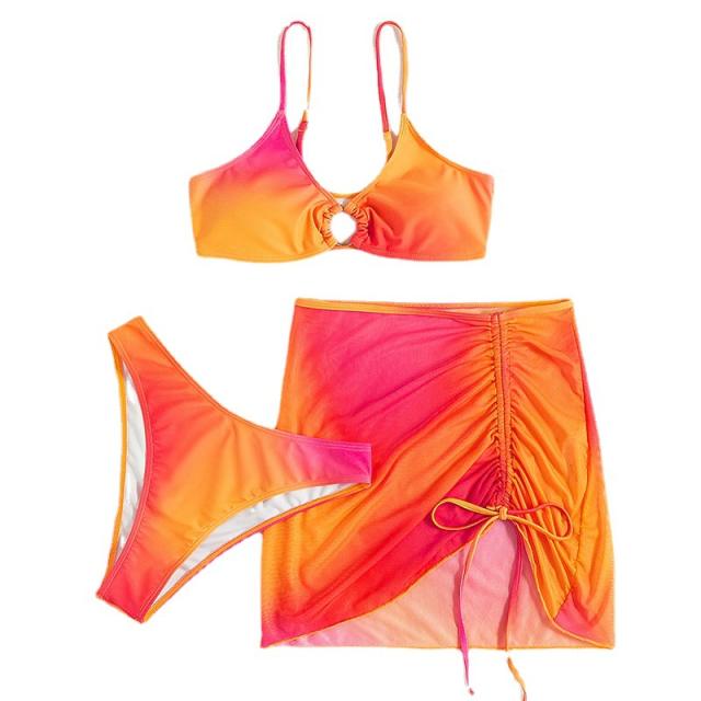 Sexy tie dry orange color bikini skirt cover up set