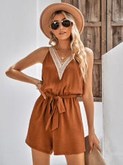 Wish hot sale plain color summer rompers