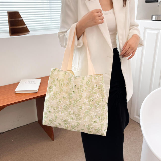 Korean fashion floral pattern canvas tote bag