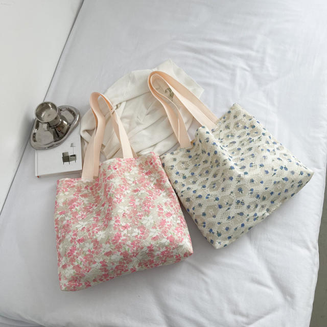 Korean fashion floral pattern canvas tote bag