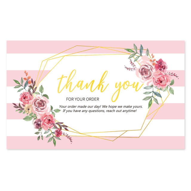 Pink color flower gold letter thank you card