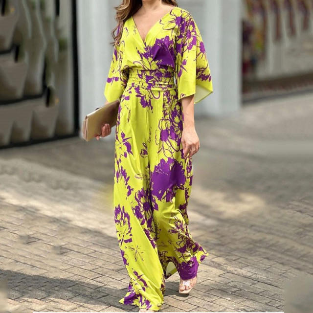 Elegant patterned loose jumpsuits