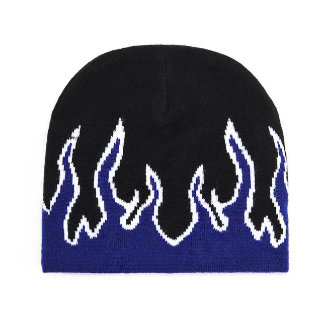 Hiphop color fire pattern knitted beanie cap