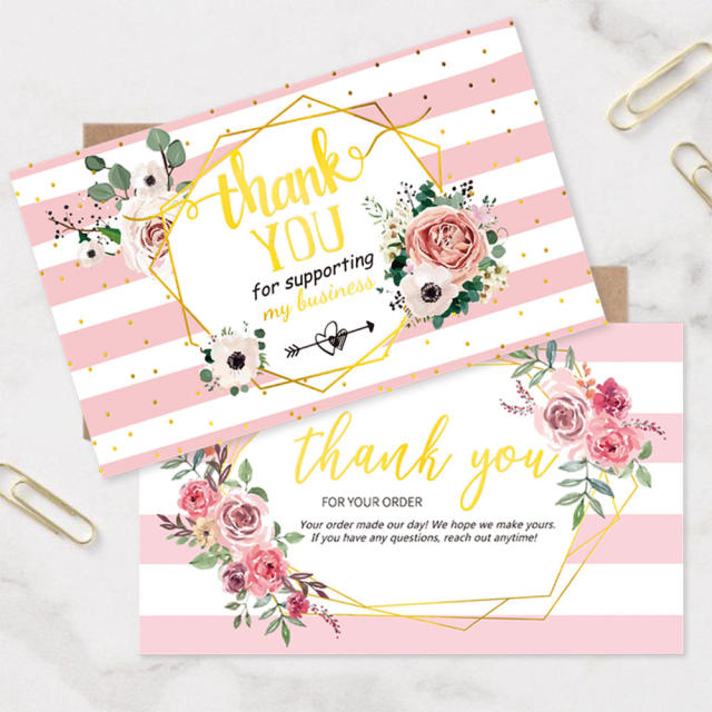 Pink color flower gold letter thank you card