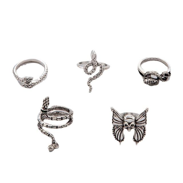 Hiphop punk trend snake skull alloy stackable rings