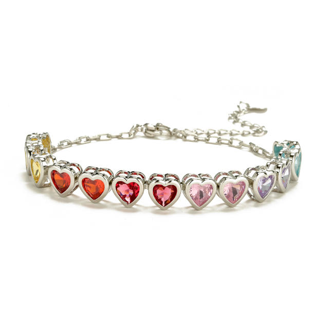 Delicate rainbow cubic zircon heart gold plated copper necklace bracelet set