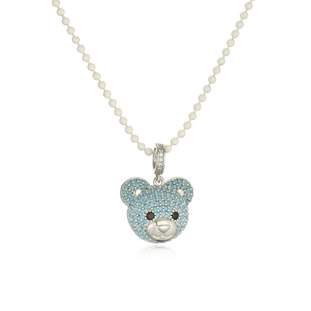 Cute diamond bear copper pendant color bead necklace