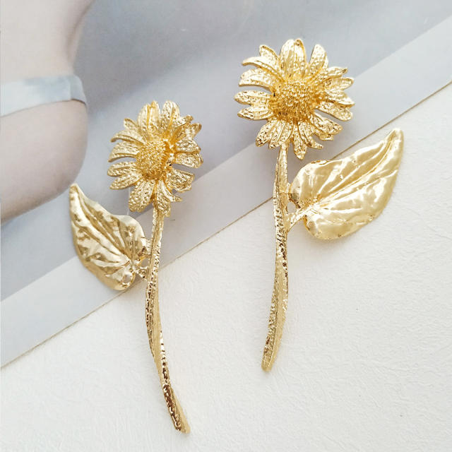 Summer design metal sunflower boho earrings