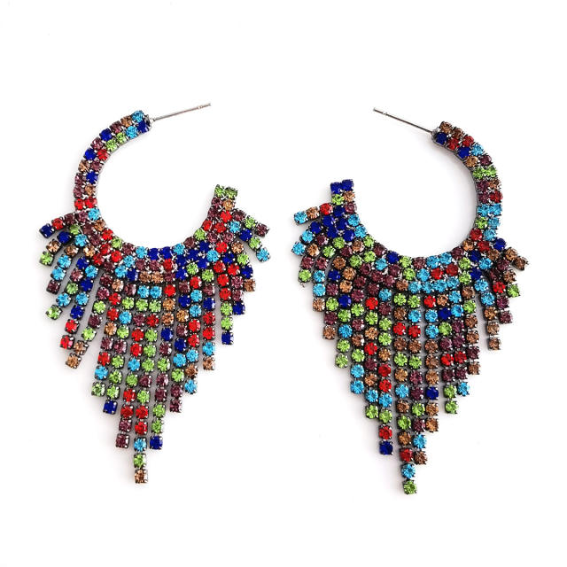 Luxury colorful diamond tassel earrings