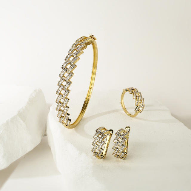 Elegant gold plated copper diamond bangle huggie earrings