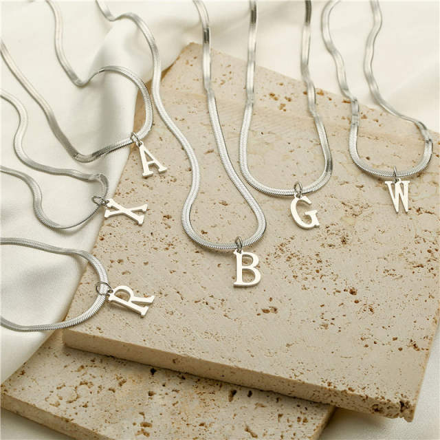 Chic initial letter pendant stainless steel snake chain necklace