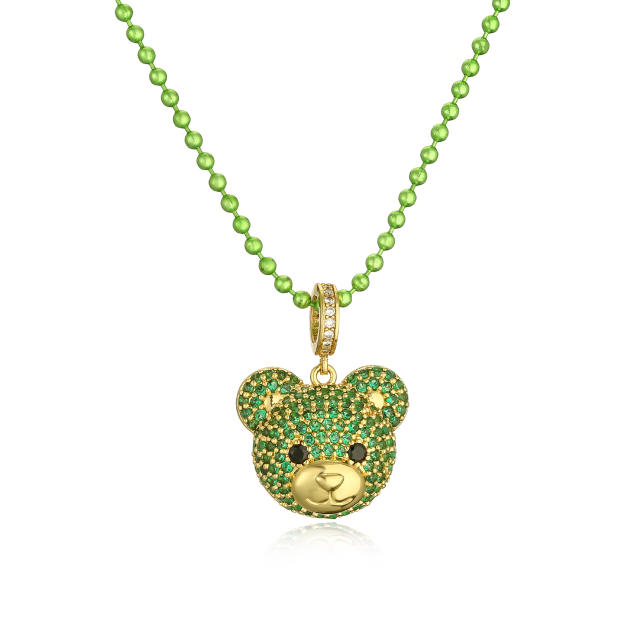 Cute diamond bear copper pendant color bead necklace