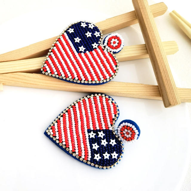 Hot sale independence day bead heart earrings