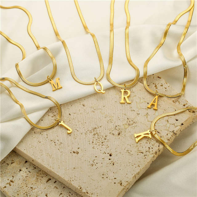 Chic initial letter pendant stainless steel snake chain necklace