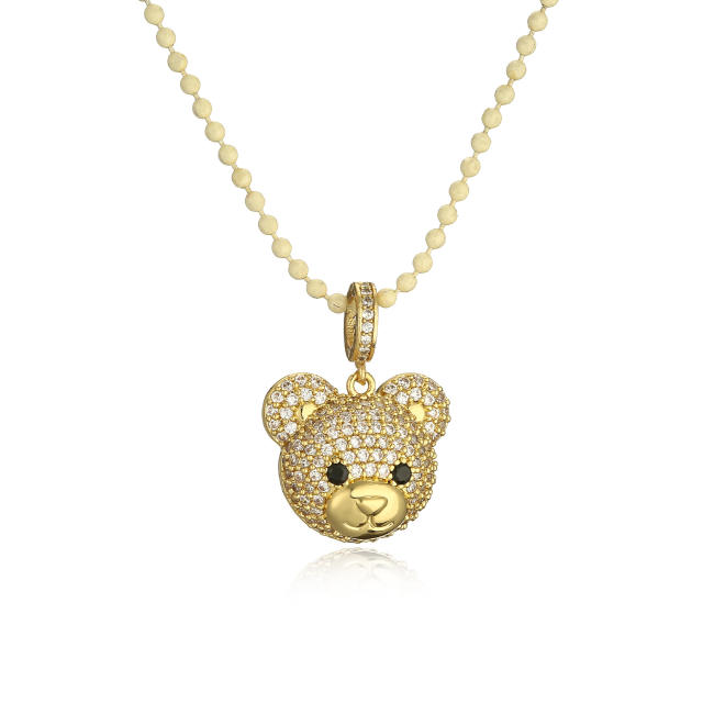 Cute diamond bear copper pendant color bead necklace