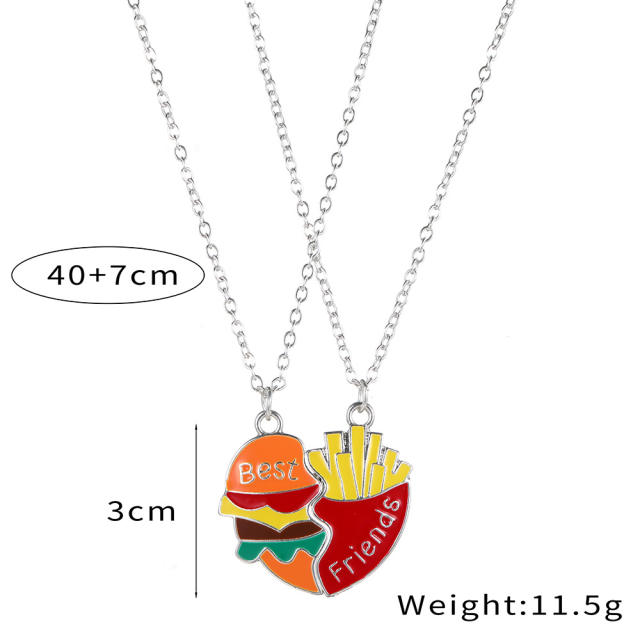 Hot sale Hamburg fries Magnetic attraction alloy BFF necklace set