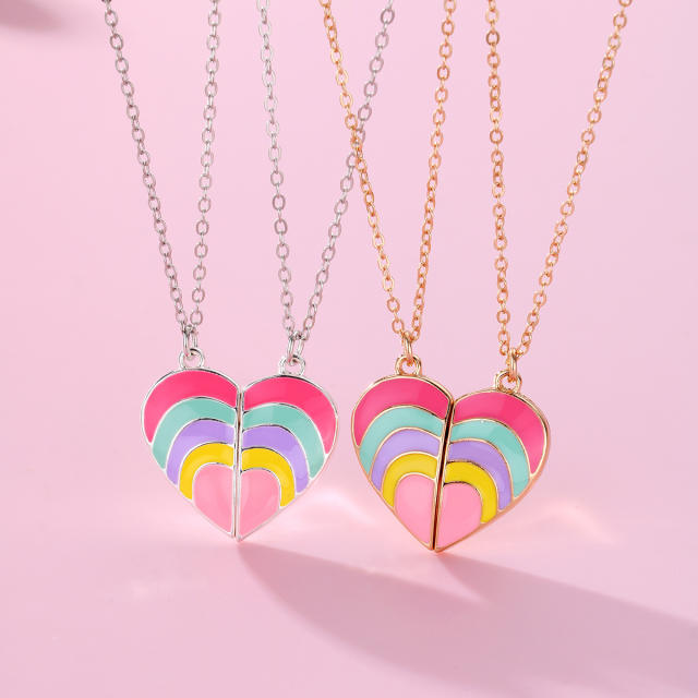 Rainbow heart Magnetic attraction BFF necklace