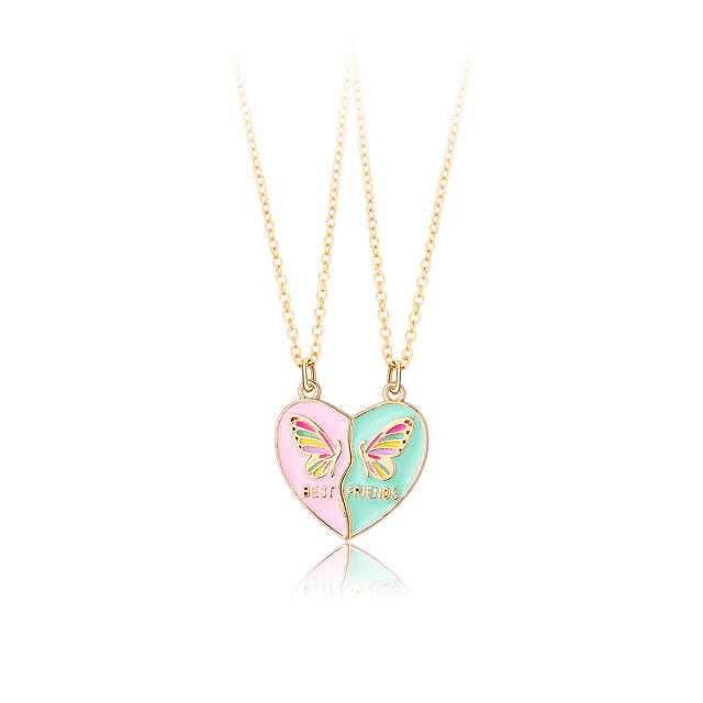 Colorful heart butterfly Magnetic attraction heart necklace set