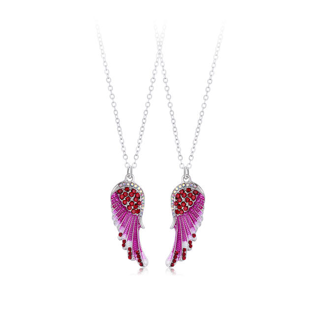 Colorful diamond wing pendant alloy BFF necklace set