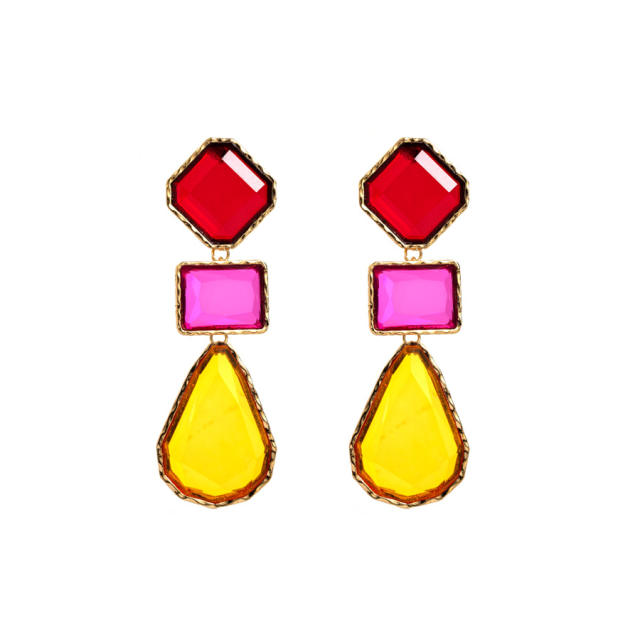 Boho chunky color resin geometric alloy earrings