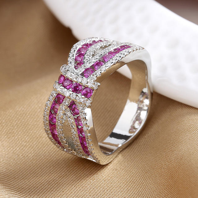 Delicate amethyst cubic zircon cross design copper rings