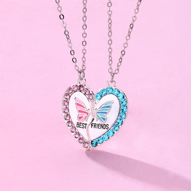 Sweet diamond heart butterfly Magnetic attraction BFF necklace