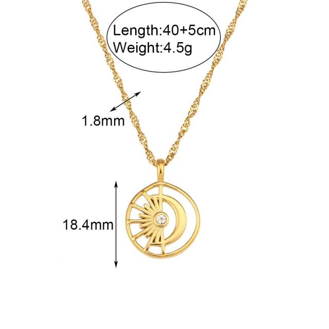 18KG vintage heart flower Tarot pendant rope chain stainless steel necklace