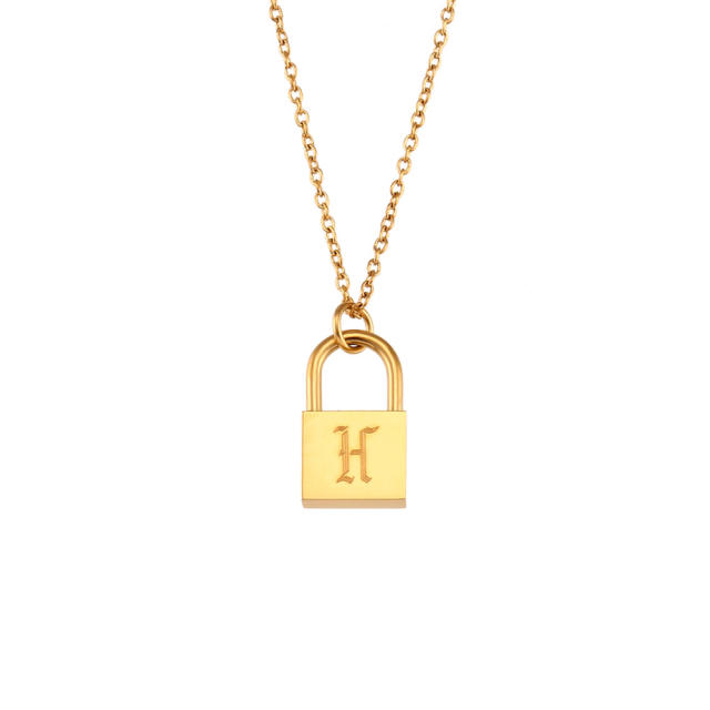 Hiphop vintage initial letter padlock pendant stainless steel necklace