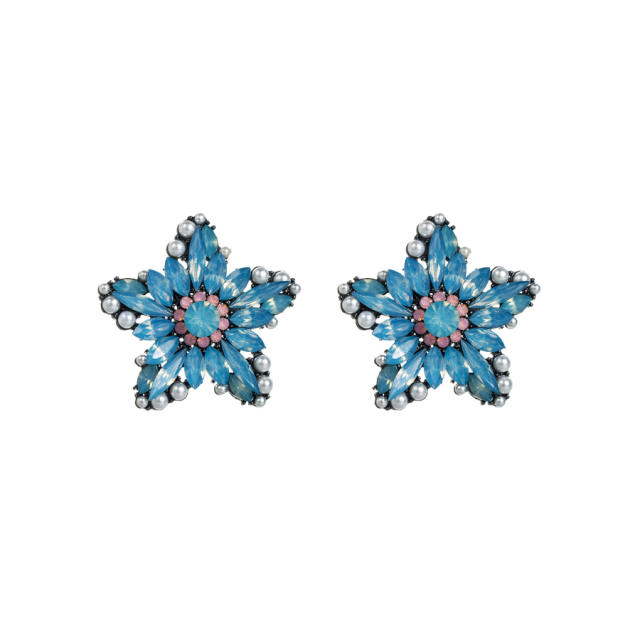 Luxury color glass crystal statement star studs earrings