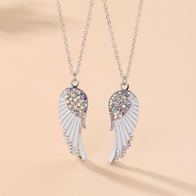 Colorful diamond wing pendant alloy BFF necklace set