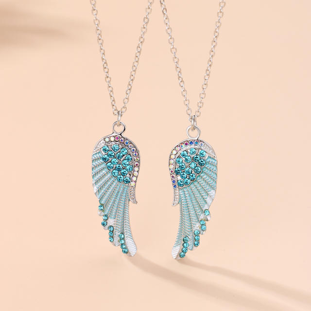 Colorful diamond wing pendant alloy BFF necklace set