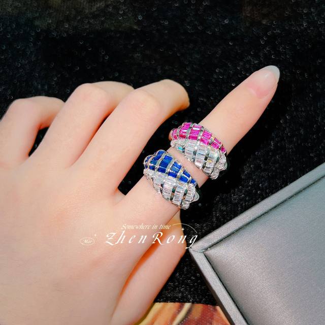 Luxury colorful cubic zircon pave setting statement copper rings