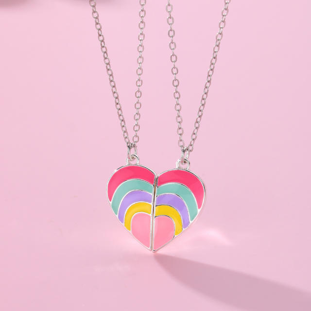 Rainbow heart Magnetic attraction BFF necklace