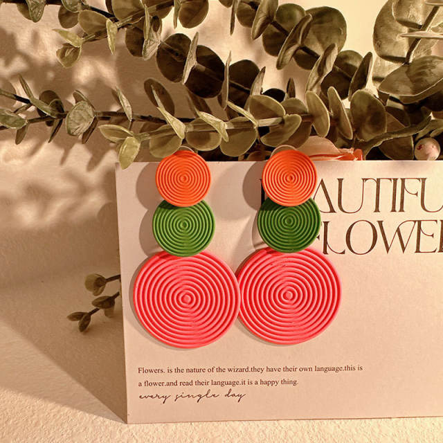 Boho geometric round piece colorful dangle earrings
