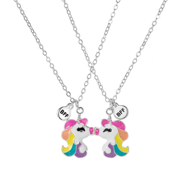 Color enamel cute unicorn BFF Magnetic attraction necklace set for kids