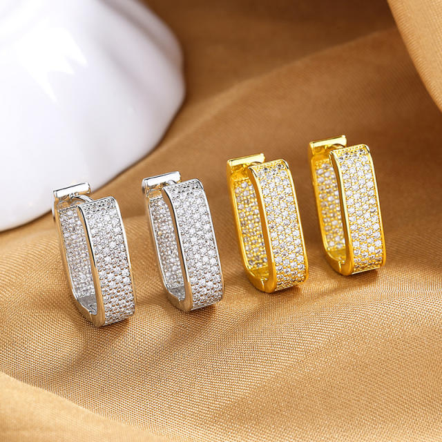 Elegant u shape full color diamond copper huggie earrings